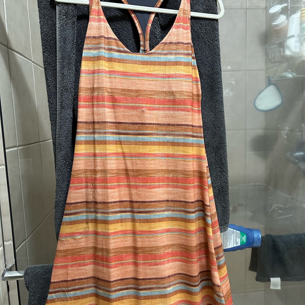 Womens multicolored Prana sundress with built in shelf bra